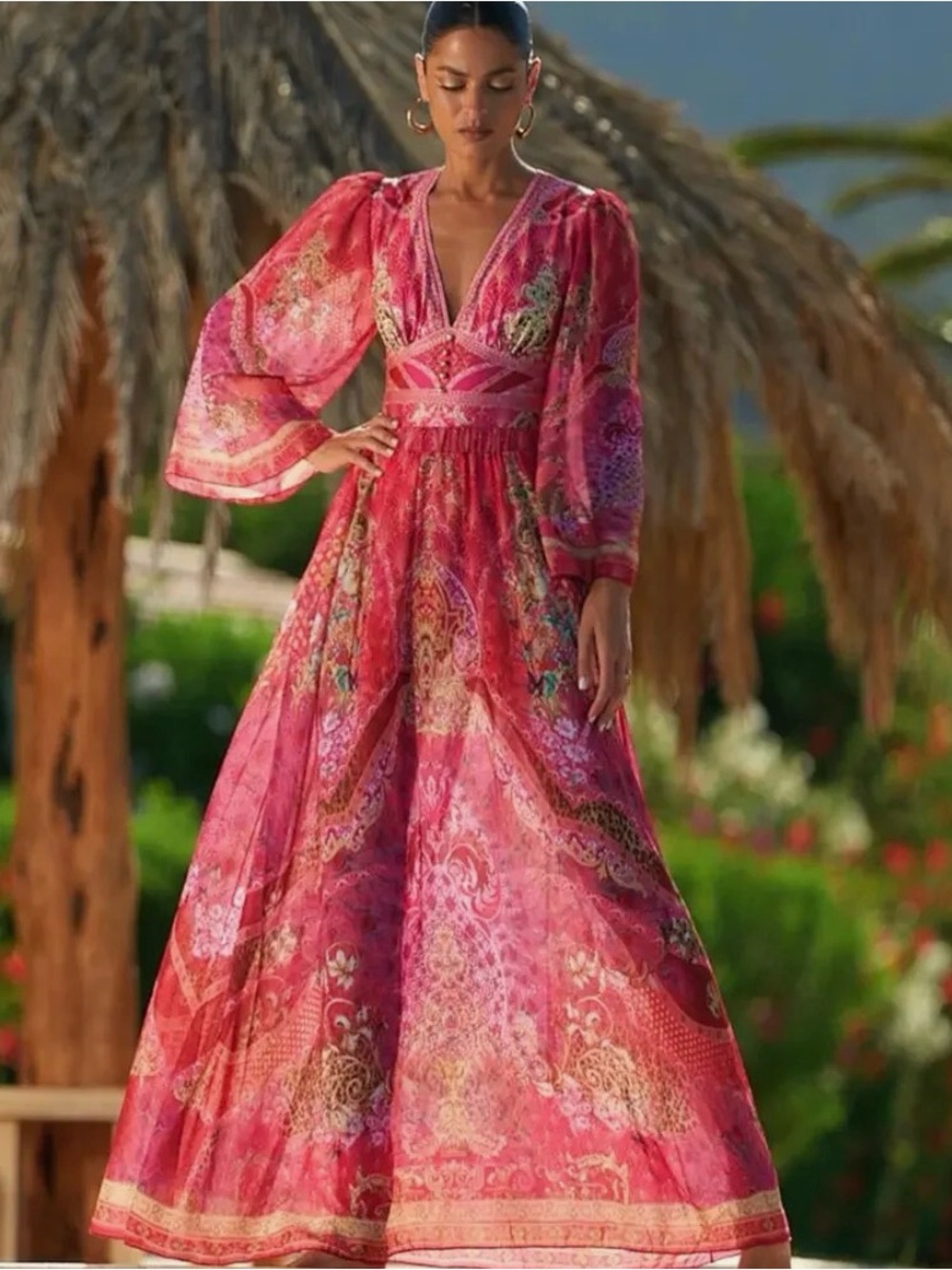Bohemian V-Neck Pink swim-dress